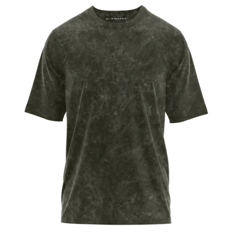 Olive Green Oversized T-shirt with Acid-Wash Finish (Unisex) - Alienneeds.in