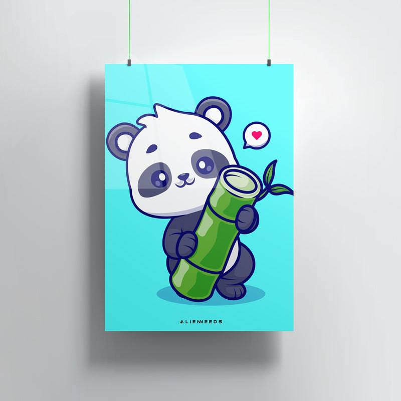 Panda with Bamboo Heart Premium Metal Poster Wall Art - Alienneeds.in