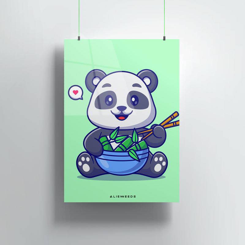 Panda with Stick Premium Metal Poster Wall Art - Alienneeds.in