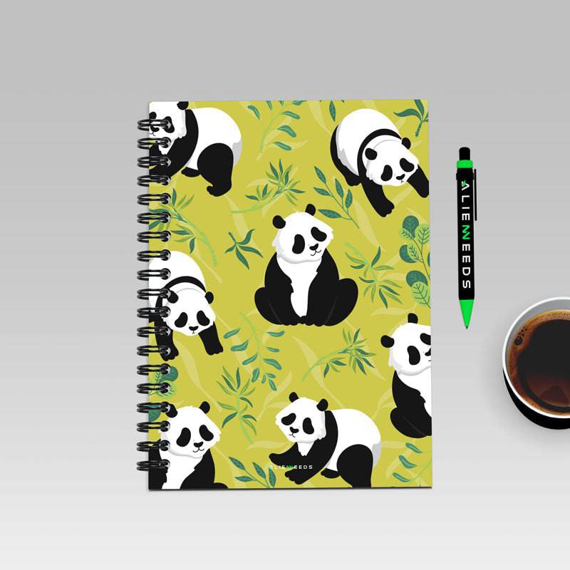 Panda Pattern Green Background A5 Wiro Notebook - Alienneeds.in