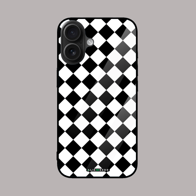 Black and white checkered diamond glass case by alienneeds.