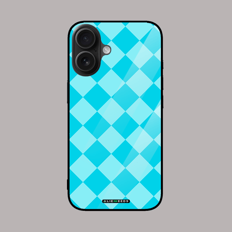 Blue checkered pattern mobile cover – stylish glass case.