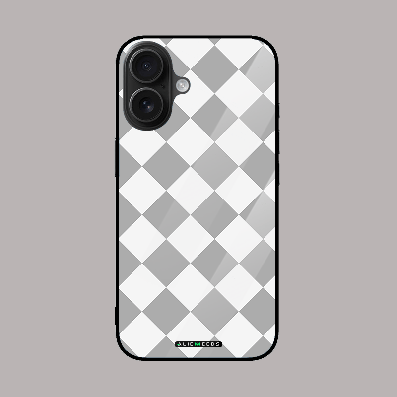 Grey checkered pattern glass phone case by alienneeds.