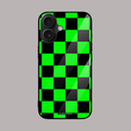 Green and black checkered glass phone case – bold design.