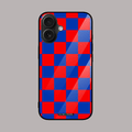 Red and blue checkered mobile phone cover – vibrant glass case.