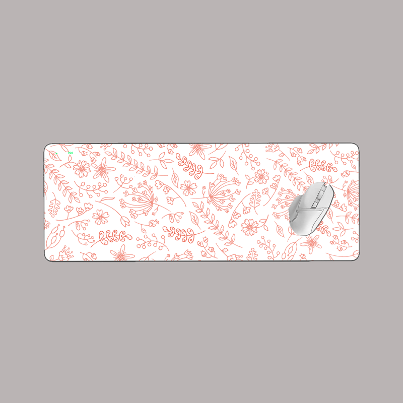 Leaf and Floral Pattern White Desk Mat