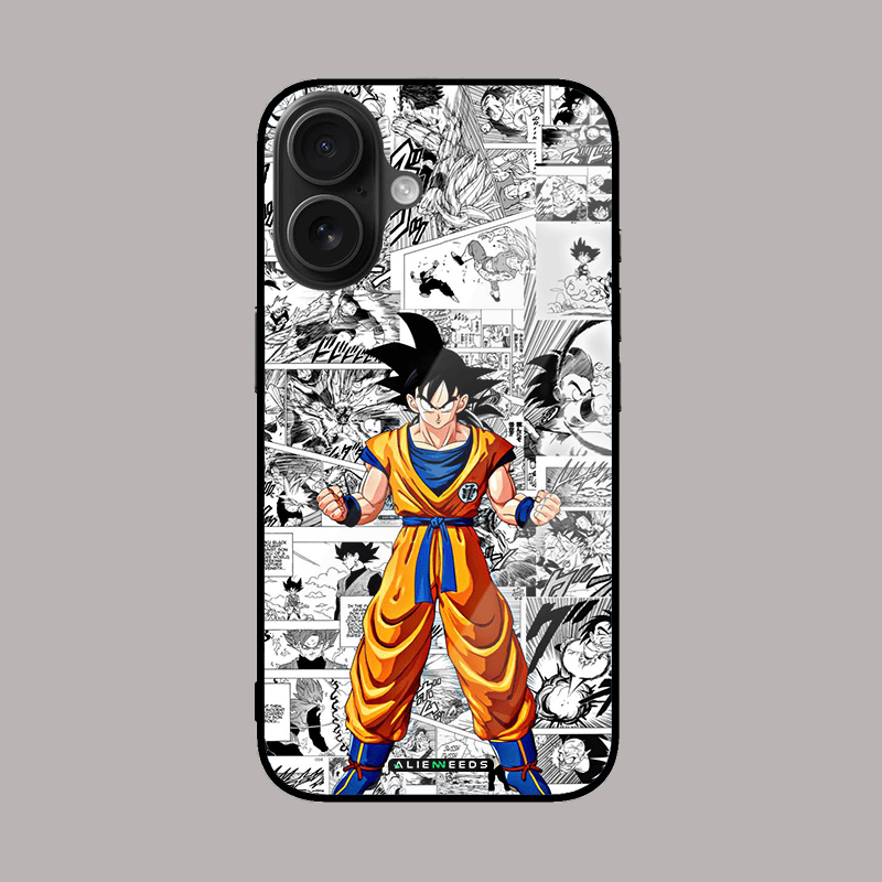 Goku anime glass case – vibrant mobile cover.