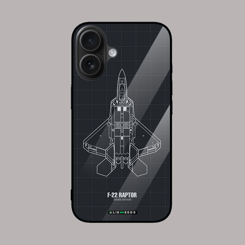 F-22 Raptor glass phone case by alienneeds – military aircraft design.