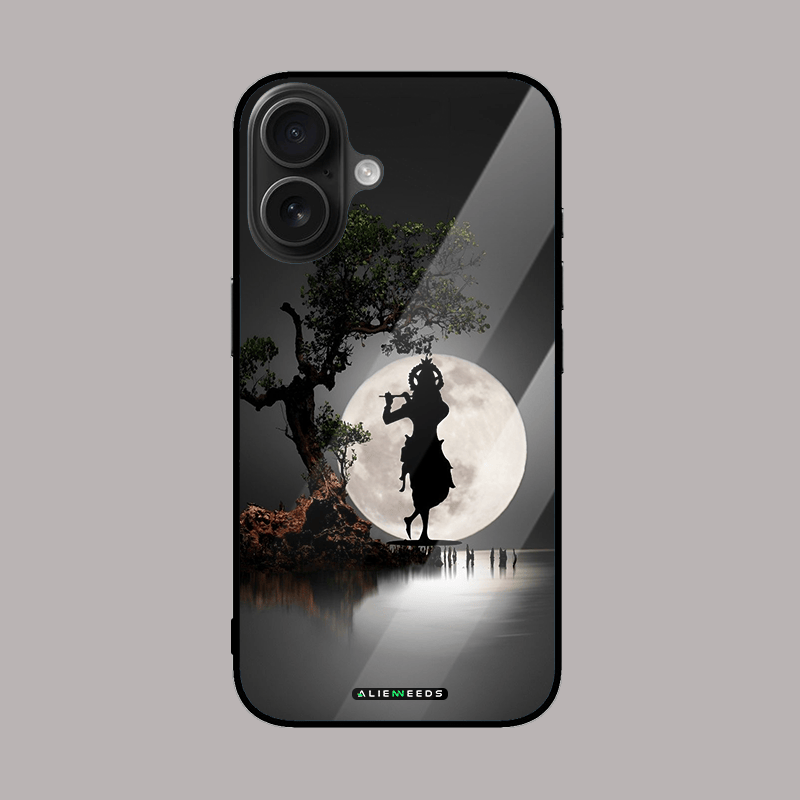 Krishna with moon glass case by alienneeds – spiritual design.