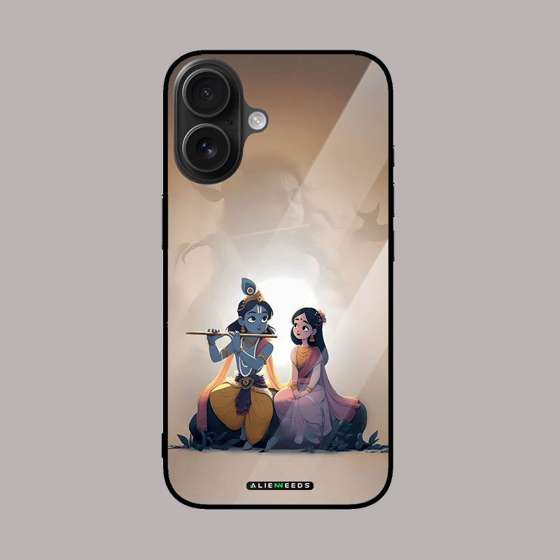 Krishna and Radha glass case – mythological phone cover.