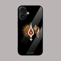Sun Tilak Shankha glass phone case – spiritual design.