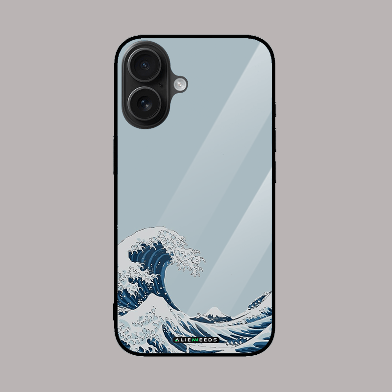 Blue Japanese wave glass phone cover by alienneeds.