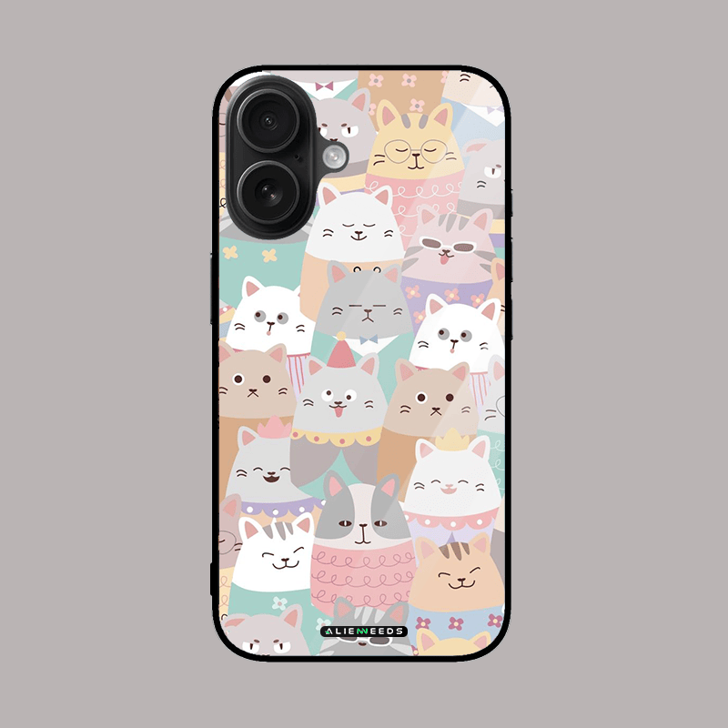 Cats pattern with jackets glass phone case by alienneeds.