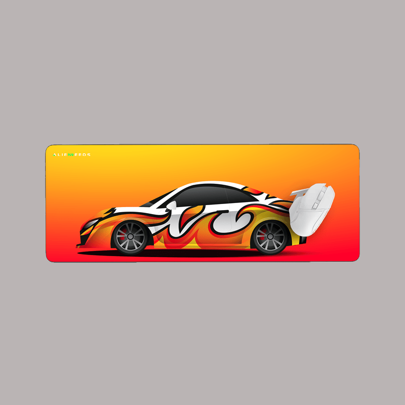 Flame Decal Racing Car Desk Mat & Gaming Pad