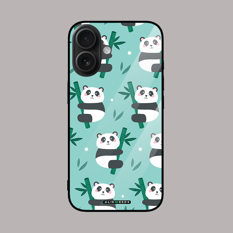 Bamboo bliss panda pattern glass case by alienneeds – natural and cute design.