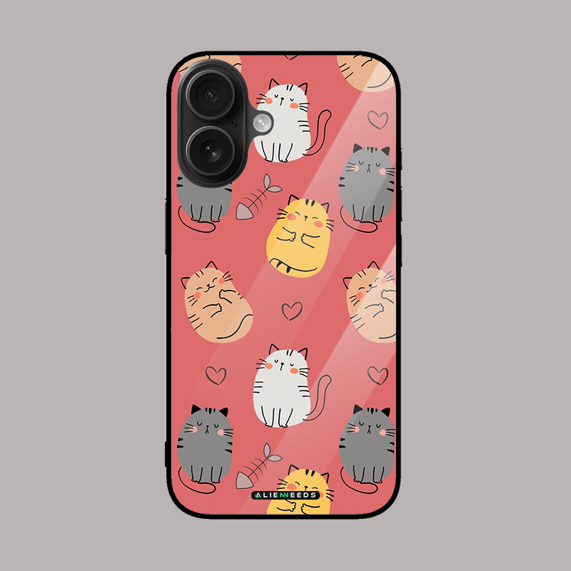 Colorful cats glass phone case by alienneeds – vibrant and fun.