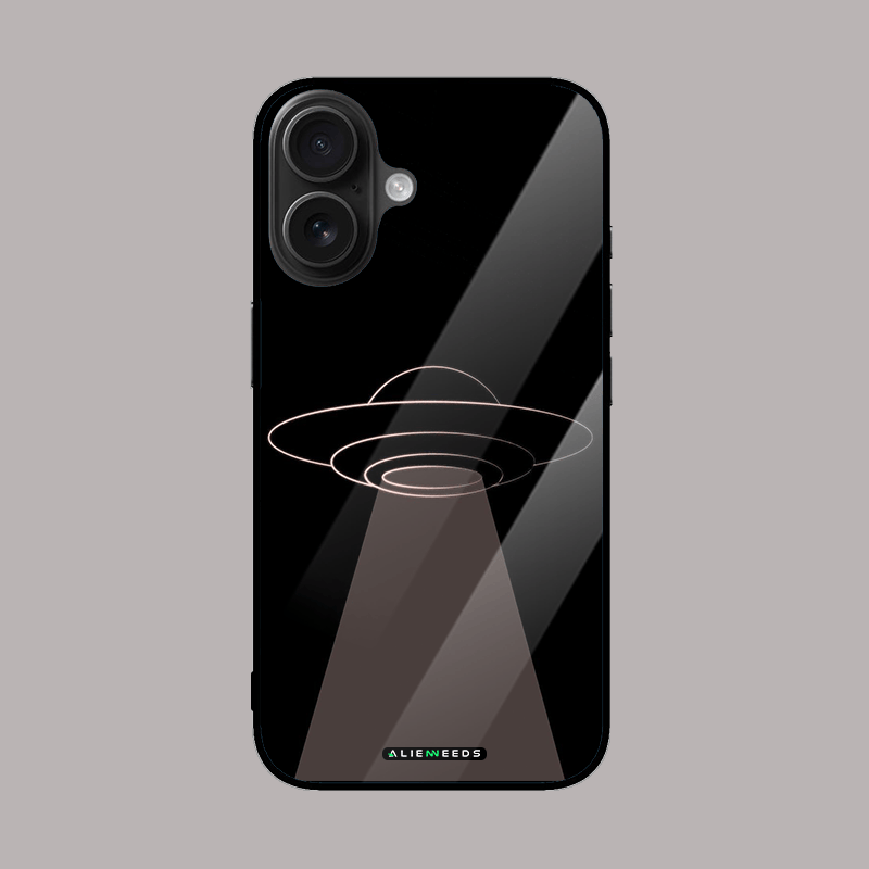 Spaceship glass phone case by alienneeds – futuristic design.