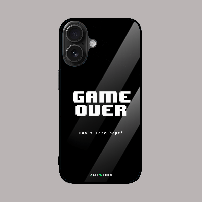 Game over mobile phone cover – gaming themed glass case.