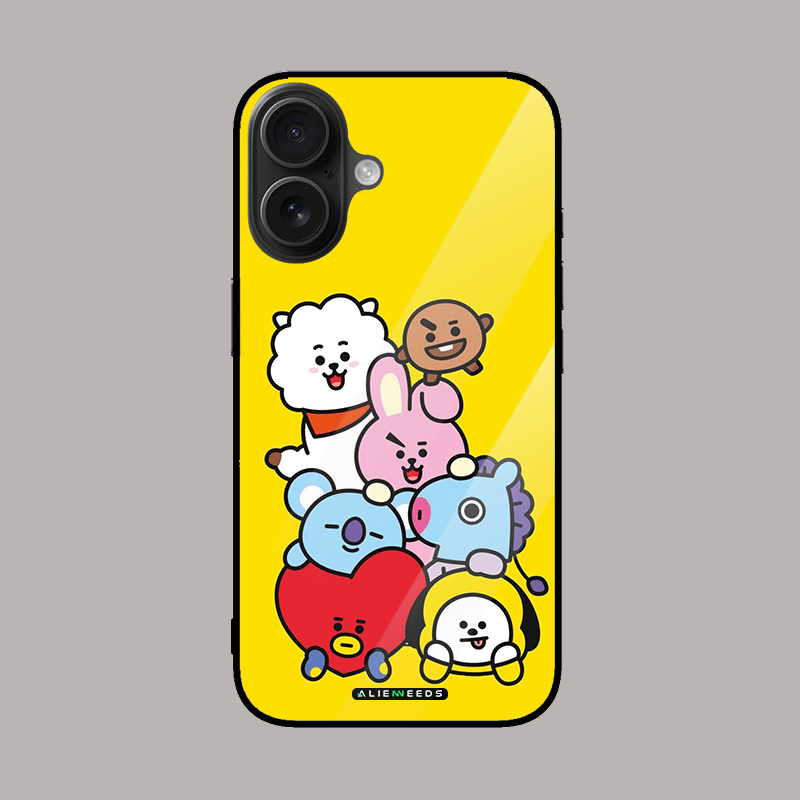 BTS BT21 yellow glass phone case – bright design.
