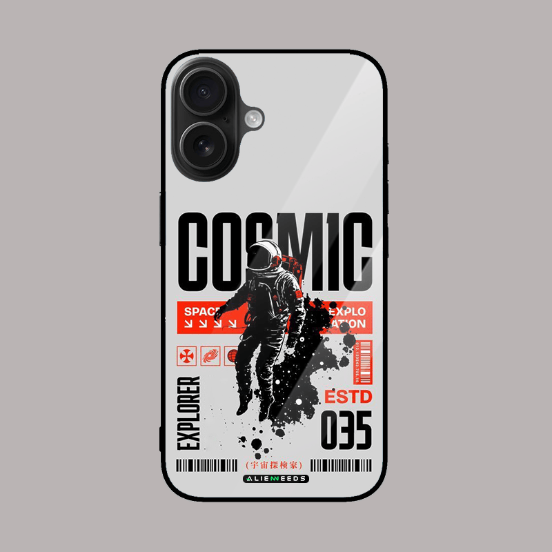Cosmic astronaut glass phone cover – stylish design.
