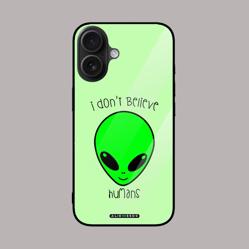 I Don’t Believe in Humans glass phone case by alienneeds.