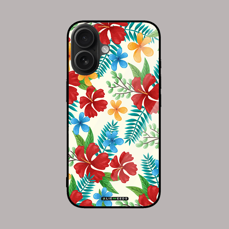 Tropical bloom elegance glass case by alienneeds – vibrant floral style.