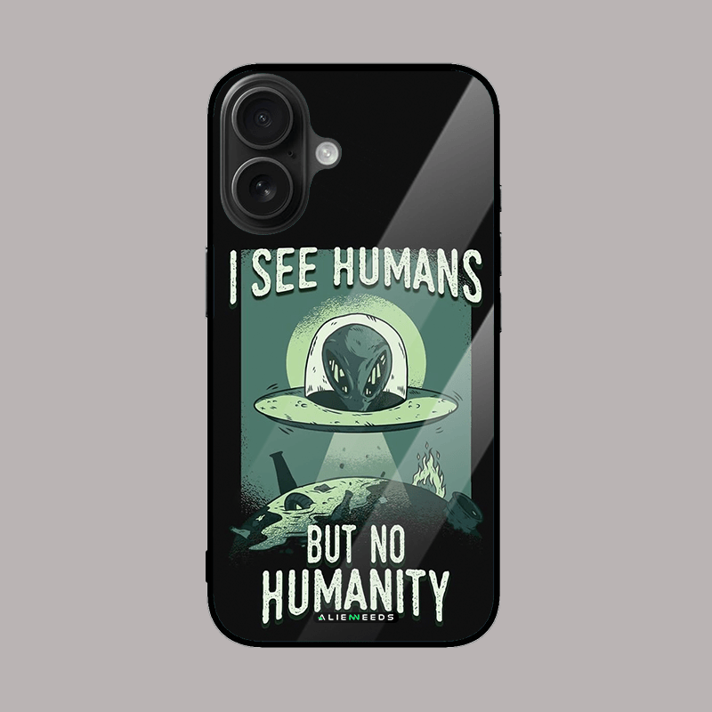 I See Humans glass case – quirky mobile cover by alienneeds.