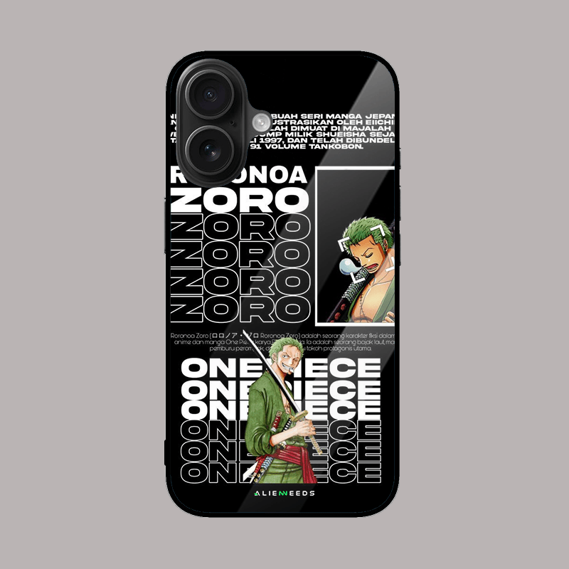 Zoro One Piece anime glass phone cover.