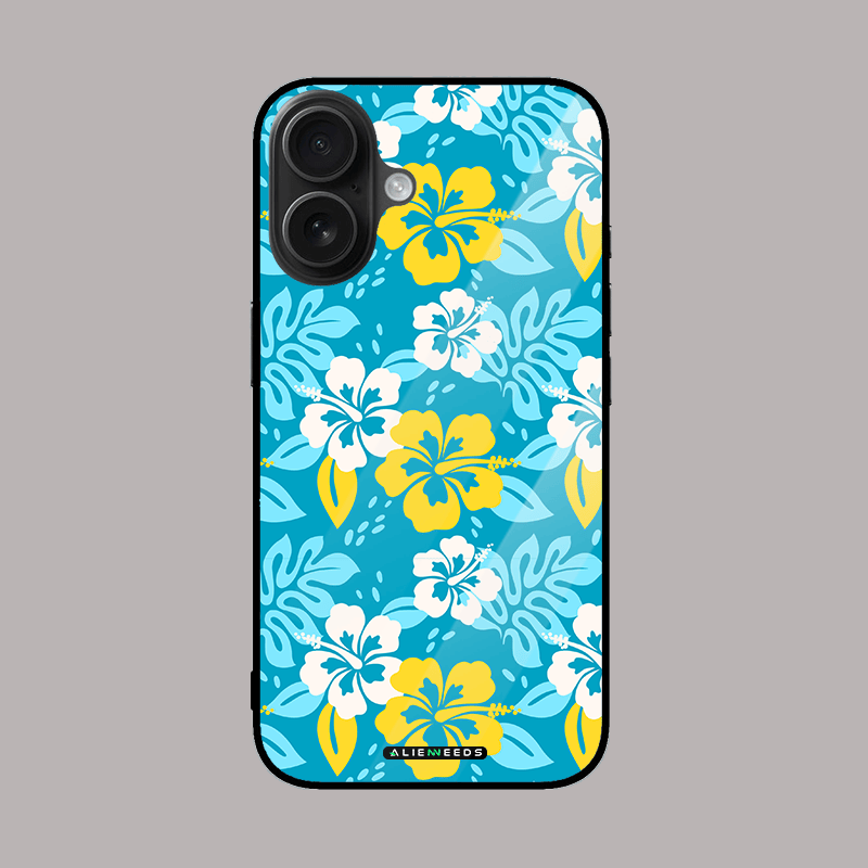 Hibiscus whisper on white glass phone case by alienneeds – delicate flower design.
