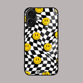 Smiley with checkered pattern phone case – playful glass cover by alienneeds.