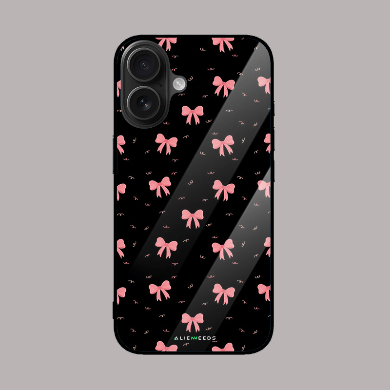 Mini Pookie black background glass phone case – cute design by alienneeds.