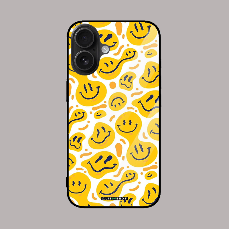 Yellow smile melting mobile cover – fun glass case.