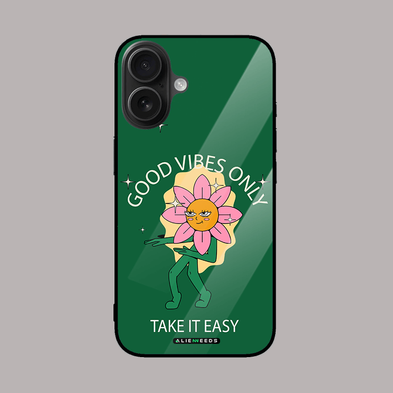 Good Vibes Only tie vibrant glass phone case by alienneeds – colorful design.