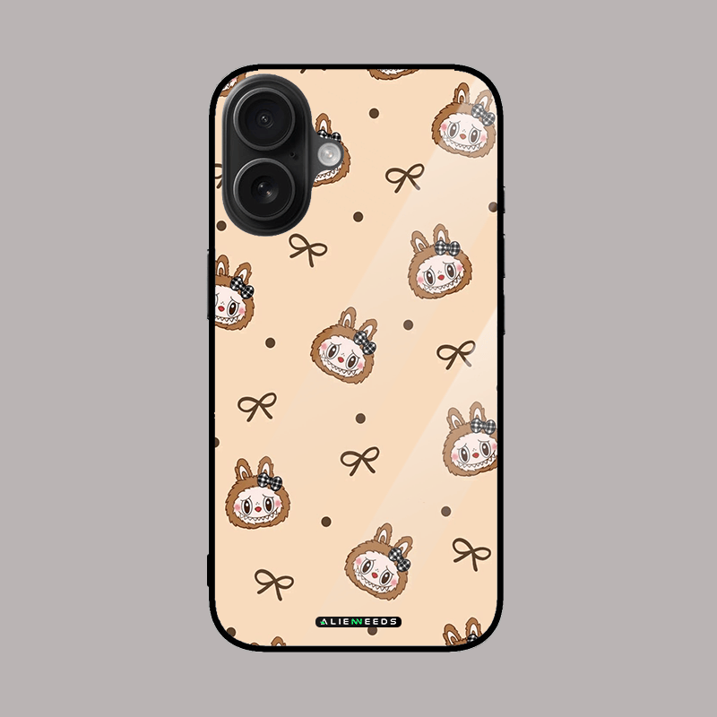 Light brown Labubu glass phone case – soft tones with durability.