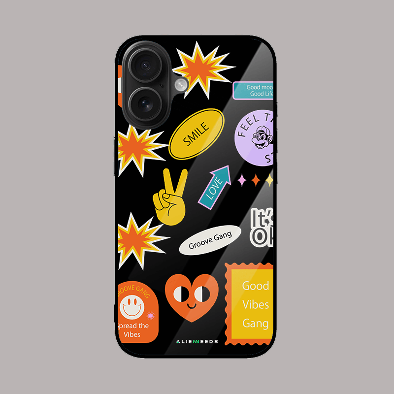 Good Vibes Gang united glass case by alienneeds – positive energy mobile cover.