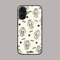 Black and white Labubu glass phone cover – minimalist style by alienneeds.