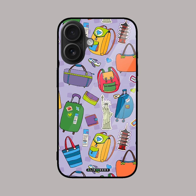 Travel pattern wanderlust glass phone case by alienneeds – adventurous design.