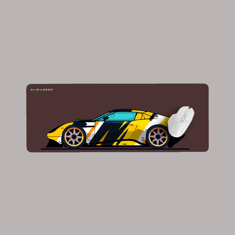 Yellow & Black Pattern Racing Car Desk Mat & Gaming Pad