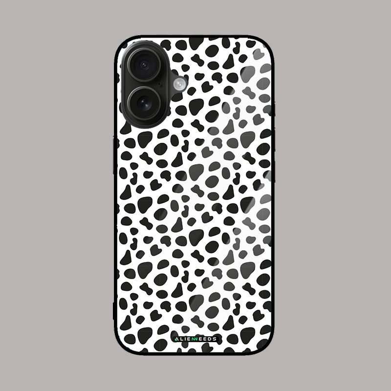 Dalmatian black print spotted glass phone case – unique design.
