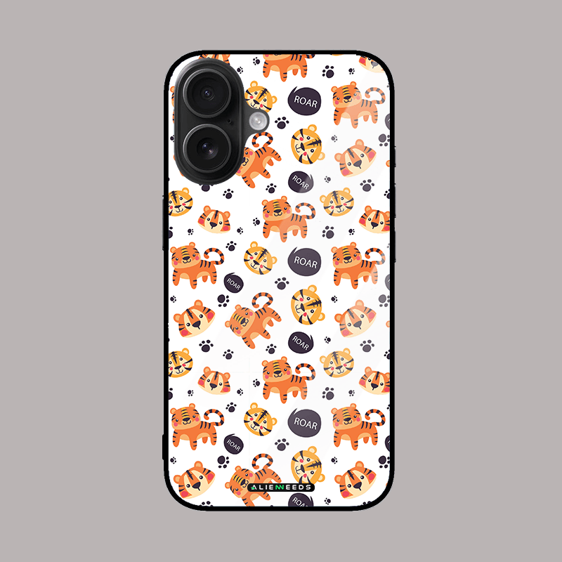 Cartoon tigers paw playful glass phone case – fun animal design.