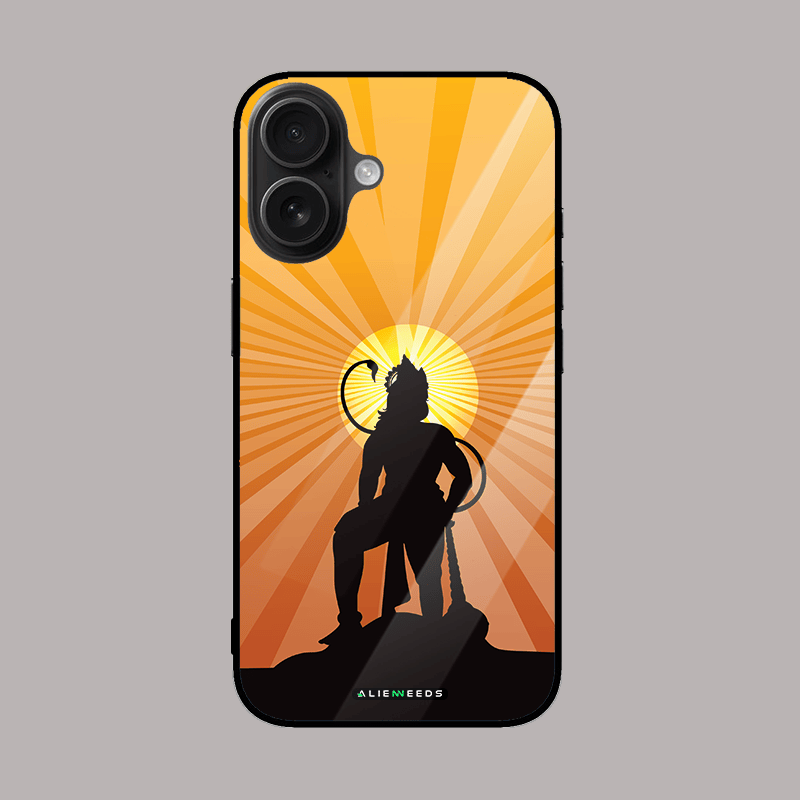 Hanuman Ji divine glass phone case by alienneeds – spiritual design.
