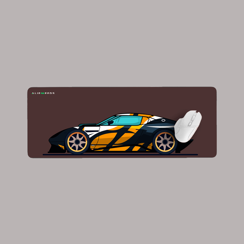 Orange & Black Pattern Racing Car Desk Mat & Gaming Pad