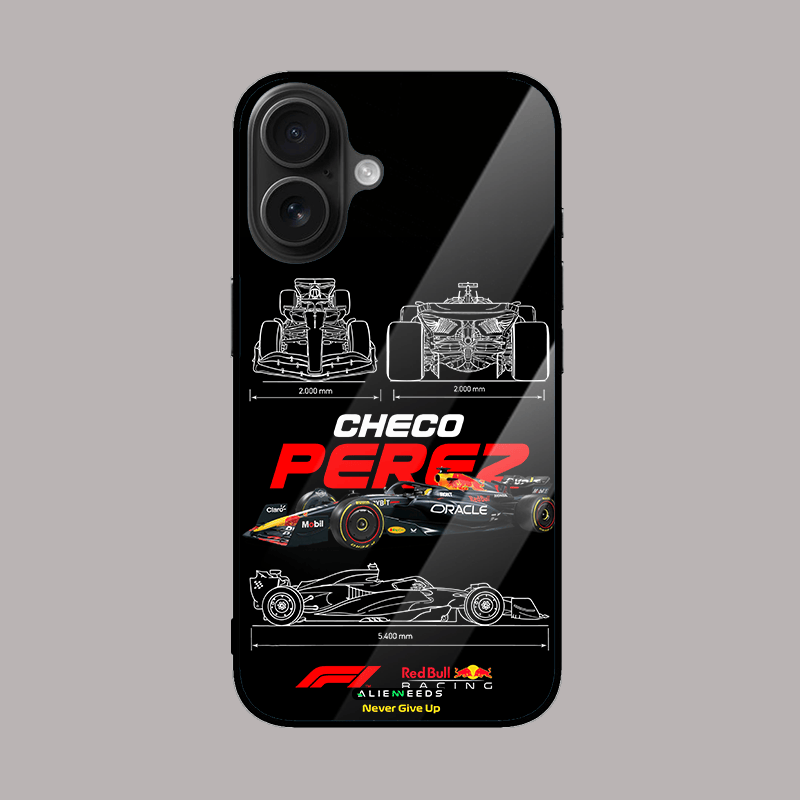 Checo Perez racing car glass phone case – dynamic mobile cover.