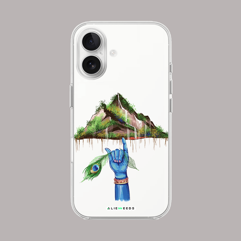 Krishna Ji lifting the mountain divine clear silicone case by alienneeds – spiritual.
