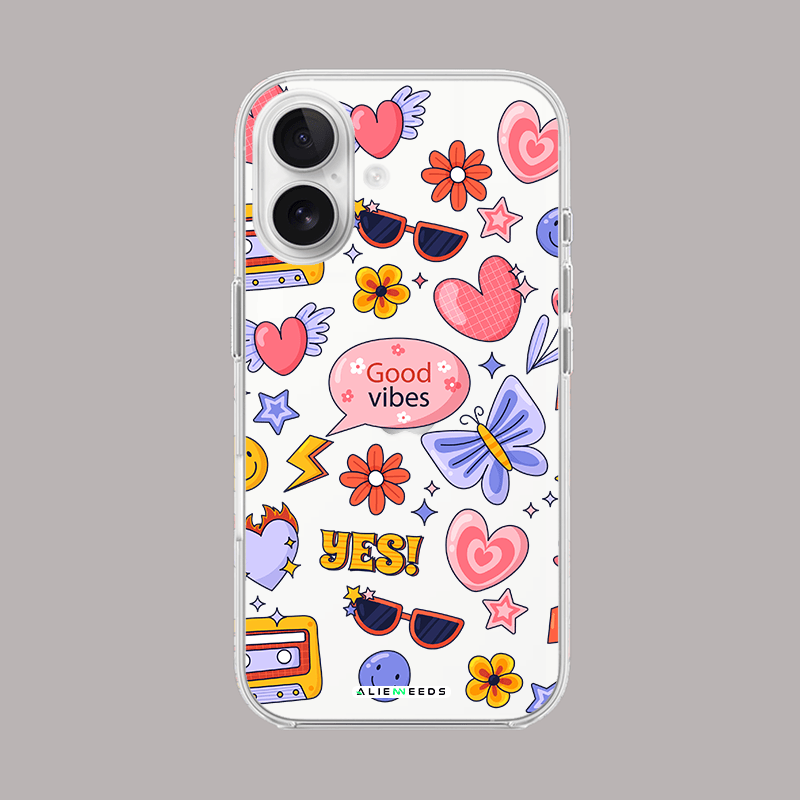Good Vibes collage stickers cheerful clear silicone case by alienneeds.