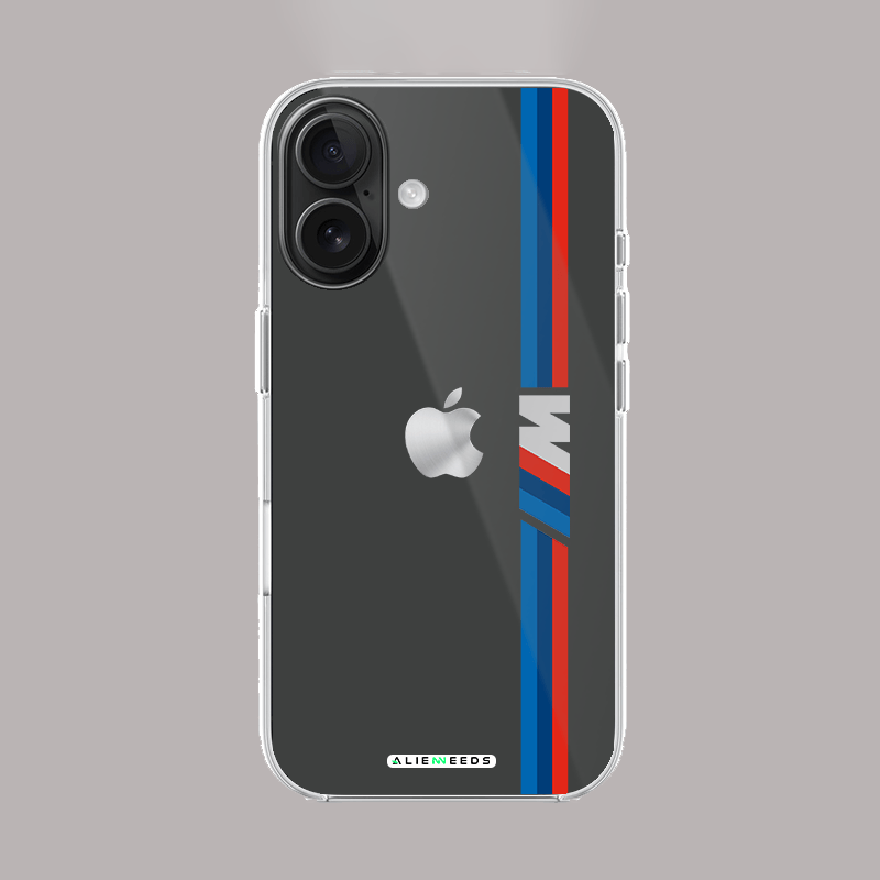 BMW M Stripe iconic clear silicone – sleek mobile cover.
