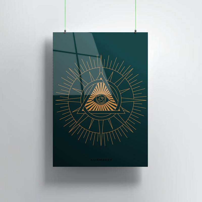 Illuminati Eye Green Premium Metal Poster Wall Art - Alienneeds.in