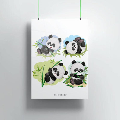 Baby Panda Pattern Premium Metal Poster Wall Art - Alienneeds.in