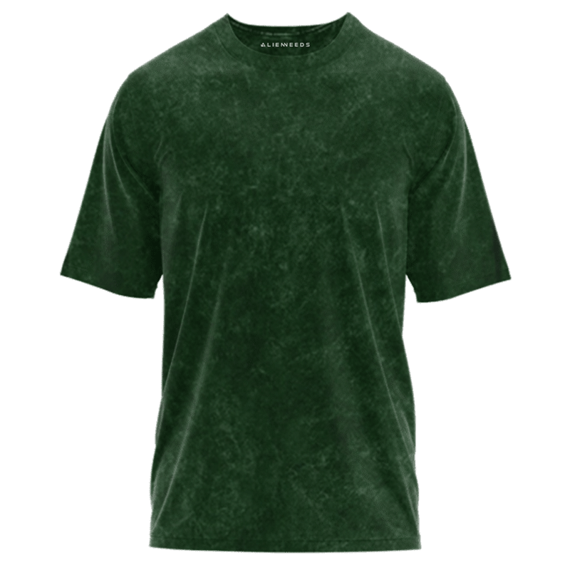 Bottle Green Oversized T-shirt with Acid-Wash Finish (Unisex) - Alienneeds.in