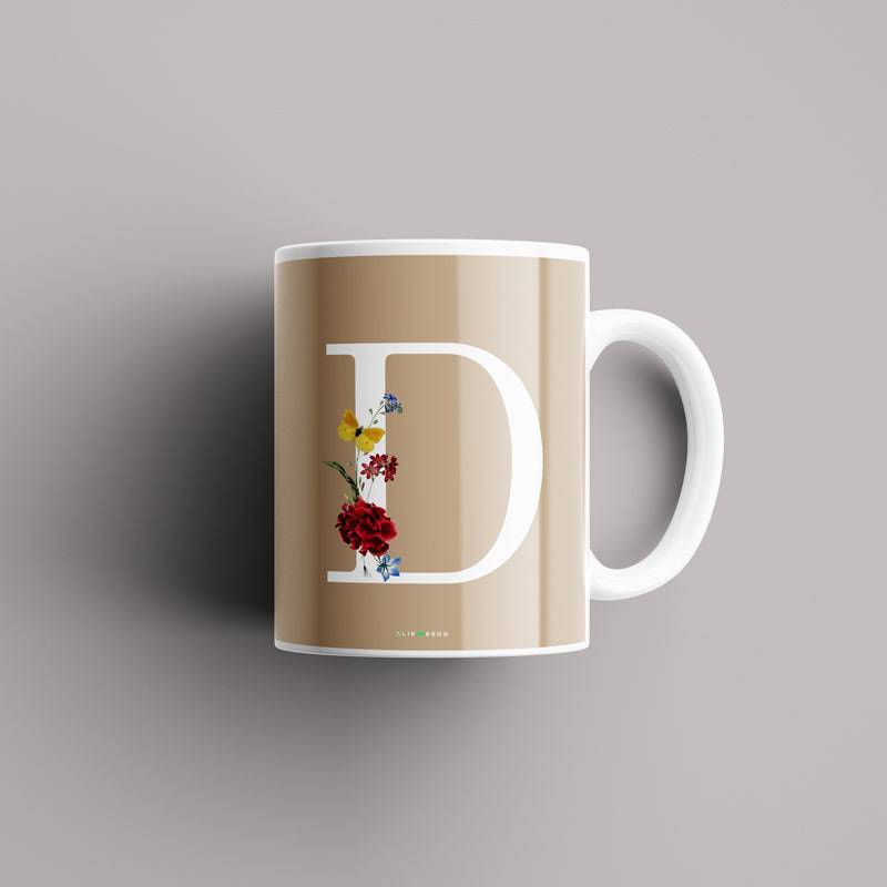 Aesthetic warm beige Alphabets Mug - Alienneeds.in